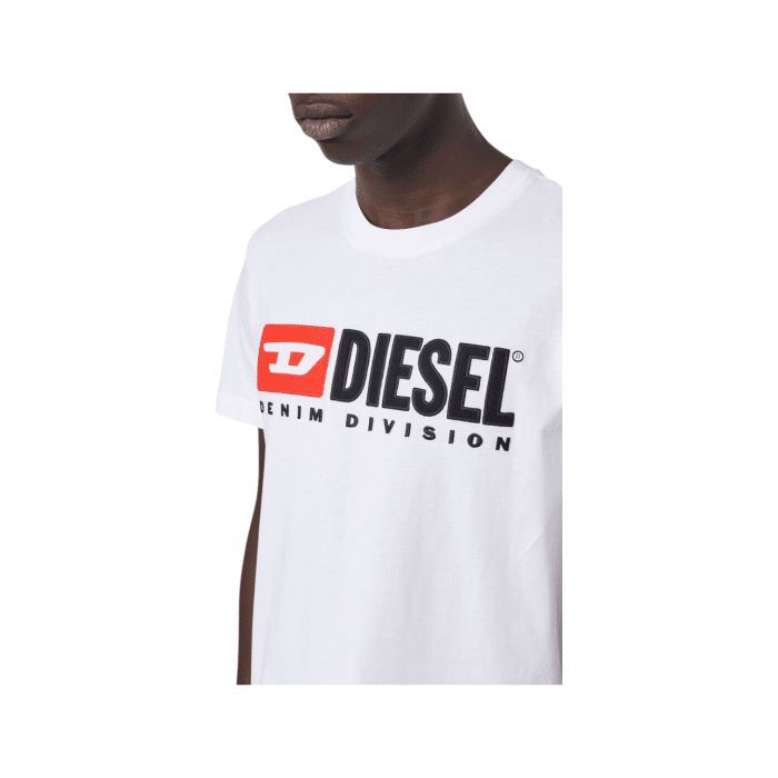 862 12C | <div class="value content value-regular">Slim-fit Diesel T-shirt made from light cotton jersey. Branded with a 'Diesel Denim Division' logo on the front in full embroidery and reverse fleece patches.</div> <div> <h4 class="mb-1">Care instructions</h4> <div id="carePanel" class="care-instructions product-expand-block" role="region"> <div class="care-instruction"><img class="care-instruction-image lazyloaded" role="presentation" src="https://shop.diesel.com/on/demandware.static/-/Sites-diesel-master-catalog/default/dw52278460/care/12.svg" alt="" data-src="/on/demandware.static/-/Sites-diesel-master-catalog/default/dw52278460/care/12.svg" /><span class="care-instruction-text">Wash at 30° C - Delicate cycle</span></div> <div class="care-instruction"><img class="care-instruction-image lazyloaded" role="presentation" src="https://shop.diesel.com/on/demandware.static/-/Sites-diesel-master-catalog/default/dwd2d15284/care/17.svg" alt="" data-src="/on/demandware.static/-/Sites-diesel-master-catalog/default/dwd2d15284/care/17.svg" /><span class="care-instruction-text">Do not bleach</span></div> <div class="care-instruction"><img class="care-instruction-image lazyloaded" role="presentation" src="https://shop.diesel.com/on/demandware.static/-/Sites-diesel-master-catalog/default/dw8d02c590/care/28.svg" alt="" data-src="/on/demandware.static/-/Sites-diesel-master-catalog/default/dw8d02c590/care/28.svg" /><span class="care-instruction-text">Do not tumble dry</span></div> <div class="care-instruction"><img class="care-instruction-image lazyloaded" role="presentation" src="https://shop.diesel.com/on/demandware.static/-/Sites-diesel-master-catalog/default/dw31cff9ee/care/31.svg" alt="" data-src="/on/demandware.static/-/Sites-diesel-master-catalog/default/dw31cff9ee/care/31.svg" /><span class="care-instruction-text">Iron at max 110 °C</span></div> <div class="care-instruction"><img class="care-instruction-image lazyloaded" role="presentation" src="https://shop.diesel.com/on/demandware.static/-/Sites-diesel-master-catalog/default/dwe4155b76/care/37.svg" alt="" data-src="/on/demandware.static/-/Sites-diesel-master-catalog/default/dwe4155b76/care/37.svg" /><span class="care-instruction-text">Do not dry clean</span></div> <div class="care-instruction"><img class="care-instruction-image lazyloaded" role="presentation" src="https://shop.diesel.com/on/demandware.static/-/Sites-diesel-master-catalog/default/dw001b2ef4/care/24.svg" alt="" data-src="/on/demandware.static/-/Sites-diesel-master-catalog/default/dw001b2ef4/care/24.svg" /><span class="care-instruction-text">Dry flat in the shade</span></div> </div> </div>