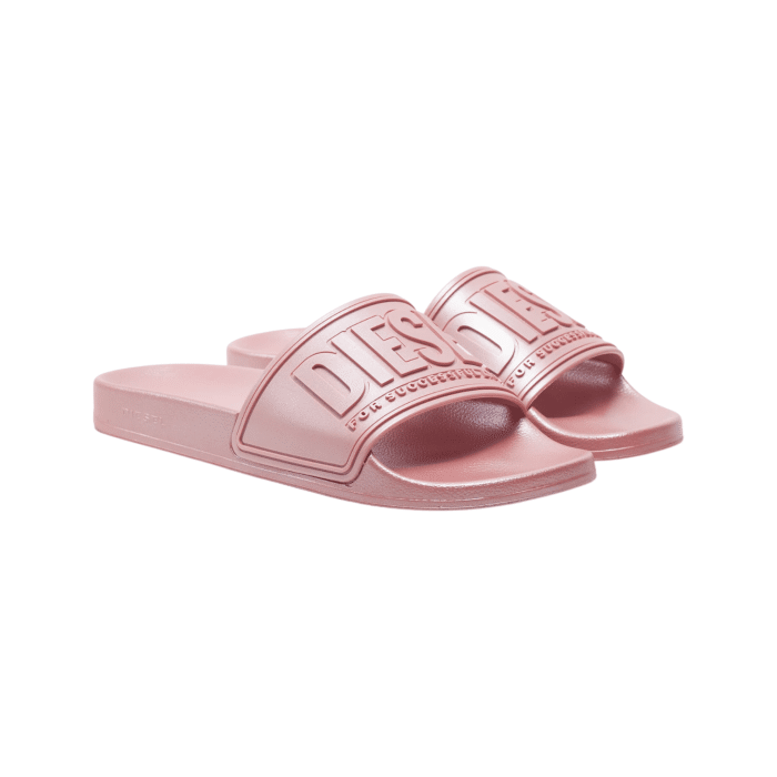 907 6A | The <em>Diesel Slides SA-Mayemi CC Rose</em> effortlessly combine style and comfort, featuring a striking rose pink finish that adds a bold touch to any casual outfit. Crafted from high-quality synthetic materials, these sandals offer a cushioned footbed for all-day comfort and support, while the slip-on design ensures easy wear and a secure fit. With a durable, textured sole providing excellent grip, these versatile sandals are perfect for everything from beach days to city strolls, making them an essential addition to your summer wardrobe.