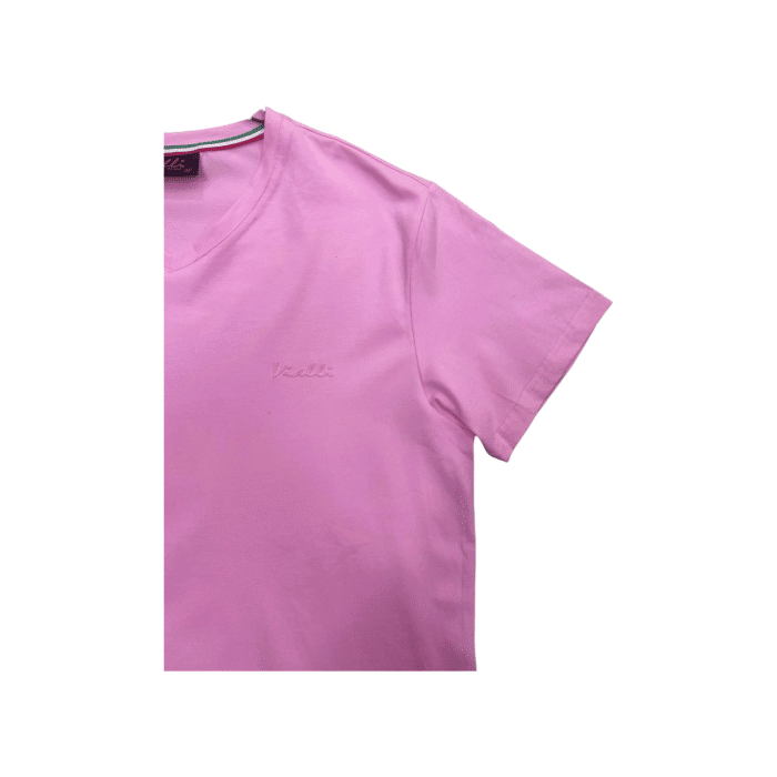 Bold Pink2 | The Vialli Bold T-Shirt in Pink combines vibrant style with ultimate comfort, making it a standout piece for any casual wardrobe. Crafted from premium, breathable cotton, it offers a soft feel and durability that resists fading and pilling, ensuring long-lasting wear. Its versatile design, featuring a flattering relaxed fit and bold minimalist logo, effortlessly transitions from laid-back daytime looks to chic evening ensembles.