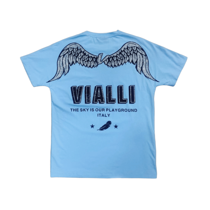 WhatsApp Image 2024 12 10 at 11.25.11 AM Photoroom | The Vialli Ibiza T-Shirt in Baby Blue combines premium comfort with sleek style, featuring breathable cotton and a tailored slim fit. Its subtle branding and refreshing hue make it a versatile choice for any casual or smart-casual look.