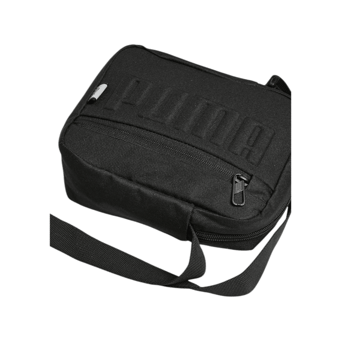 171 73A | The Puma S Portable Crossbody Bag Bold - Black is a sleek and durable everyday bag with an embossed Puma logo, adjustable strap, and multiple compartments for easy organization and versatile wear.