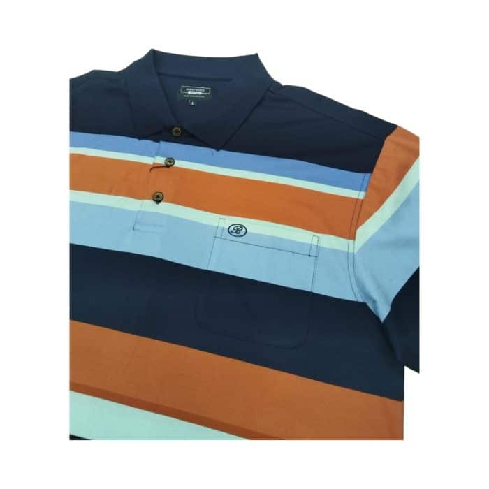 2 12 B | The Brentwood Golfer Kenson in Navy/P.Blue/Rust/Lime combines premium comfort with standout style, featuring a bold color palette that blends navy, powder blue, rust, and lime for a dynamic and versatile look. Crafted from breathable, moisture-wicking fabric, this shirt keeps you cool and dry while offering a tailored fit that allows unrestricted movement, making it perfect for long days on the course or casual outings. With its durable construction, wrinkle-resistant material, and easy-care design, the Kenson golfer is both practical and effortlessly stylish, ensuring you look sharp and feel confident every time you wear it.