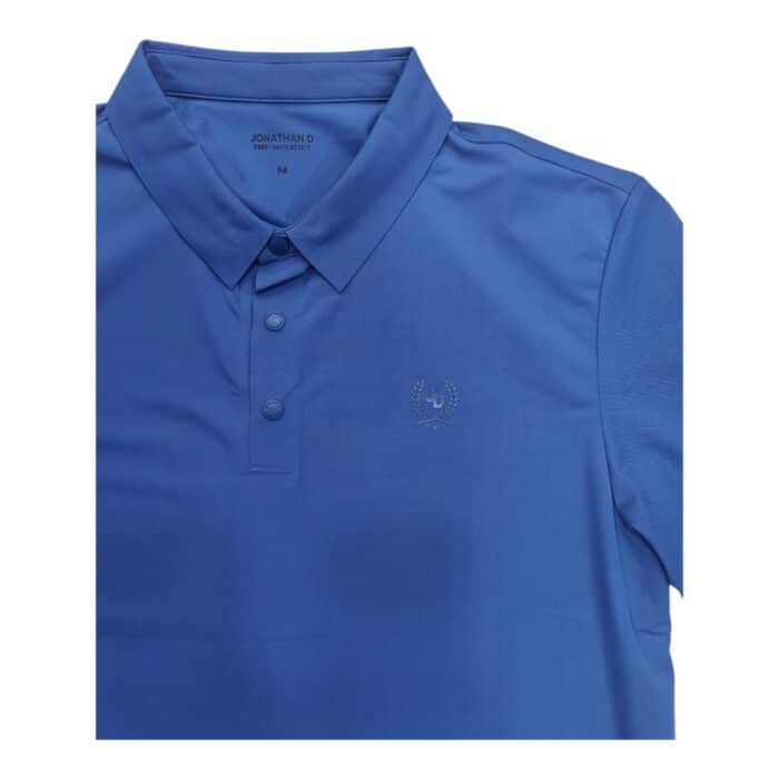 46 14 C rotated | The Jonathan D Golfer Luan in Airforce is a stylish and versatile polo shirt crafted from a premium cotton blend, ensuring breathability, comfort, and durability for both casual and active wear. Its sophisticated Airforce blue hue, classic collar, and three-button placket create a timeless look, while the tailored fit, ribbed cuffs, and side slits provide unrestricted movement and a polished silhouette. Whether paired with chinos for a refined outfit or worn with shorts for a relaxed weekend ensemble, this golfer seamlessly transitions from the golf course to social gatherings with effortless elegance