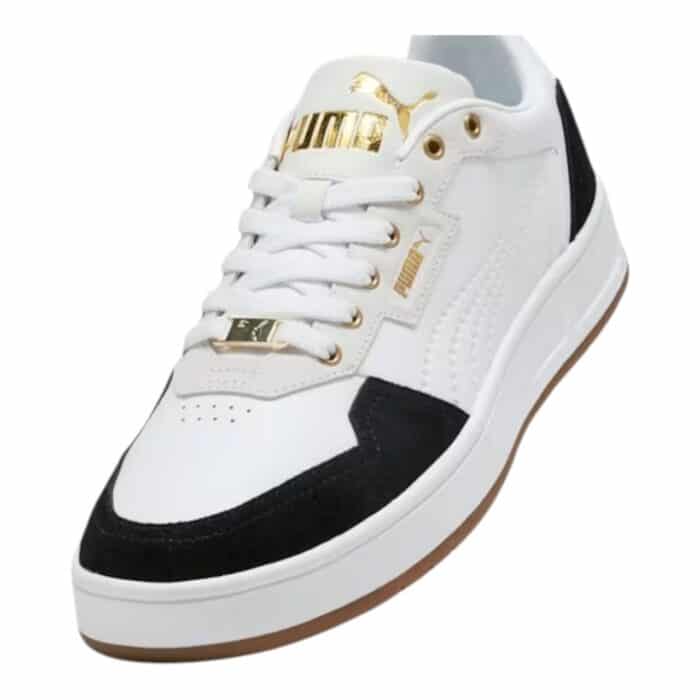 5 199 D | The Puma Court Classic Lux SD White/Black/Gold combines sophisticated design with exceptional comfort, featuring a smooth white leather upper accented with bold black and gold details, making it a versatile choice for both casual and dressy occasions. Equipped with Puma’s SoftFoam+ insole, this sneaker ensures all-day comfort by providing superior cushioning and support, while the durable rubber outsole delivers reliable traction for various activities. The Court Classic Lux SD is not only a stylish addition to your wardrobe, but also a practical and enduring choice, offering a perfect balance of luxury and functionality for everyday wear.