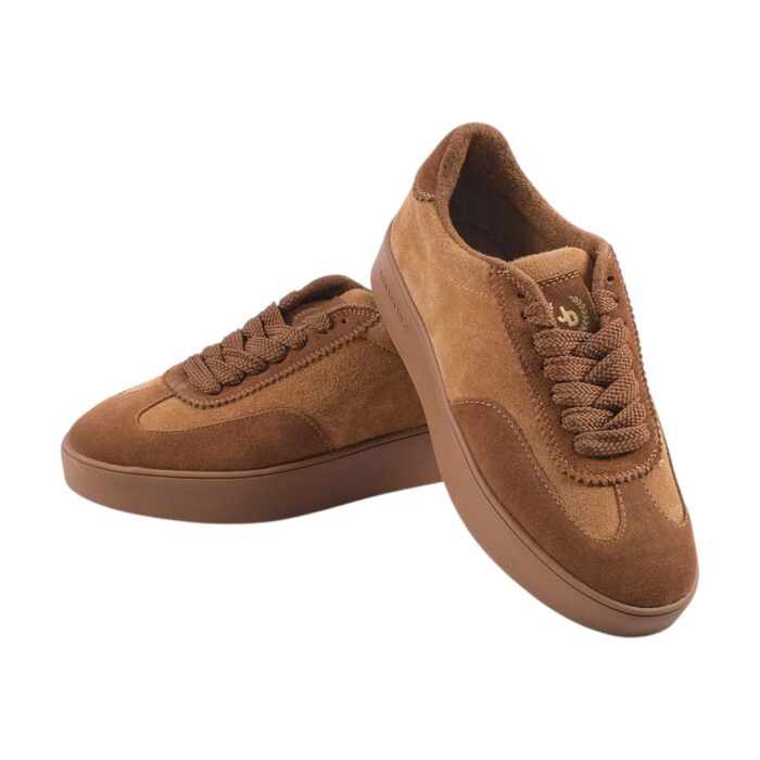 55 127 B | The Jonathan D Cort Suede Sneaker in Toffee combines sleek design with ultimate comfort, featuring a premium suede upper in a versatile toffee hue that effortlessly complements a wide range of outfits. Crafted with a cushioned insole and breathable material, this sneaker ensures all-day comfort while maintaining a stylish appearance, making it perfect for everything from casual outings to semi-formal events. With its durable rubber outsole providing excellent grip and flexibility, the Jonathan D Cort sneaker is an investment in both fashion and functionality, offering a sophisticated yet practical addition to any footwear collection.